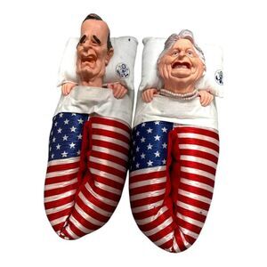 George Bush & Barbara Political Slippers Size M Novelty Patriotic Flag READ